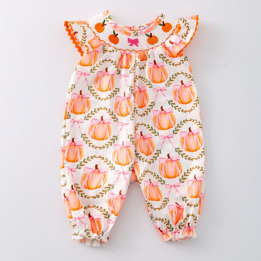 Pumpkin Lattice Smocked Baby Romper