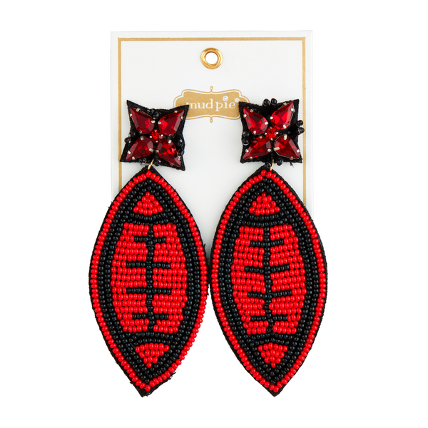 Red Football Beaded Earrings