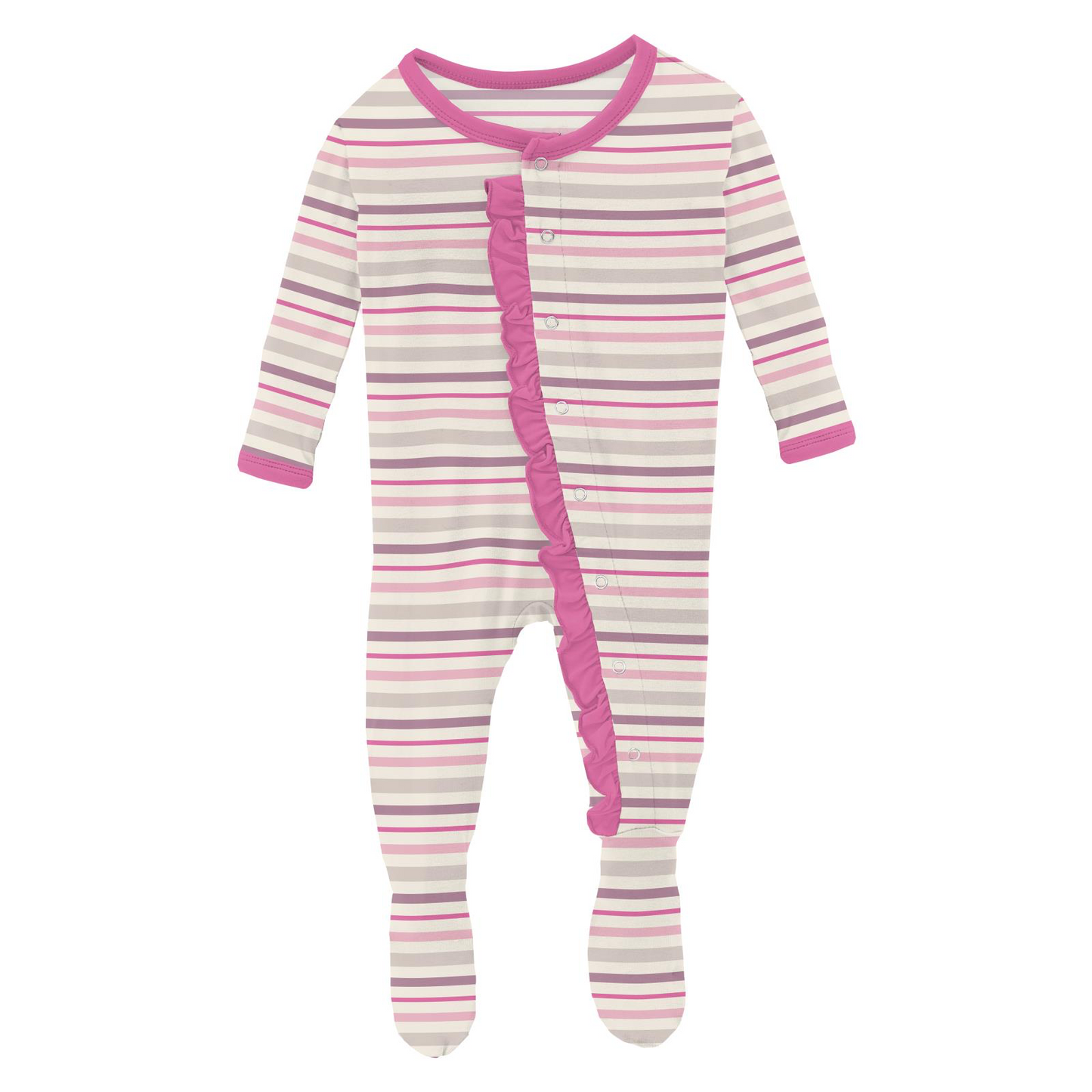 Whimsical Stripe Ruffle Footie W Snaps