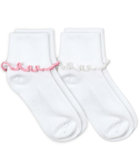 Pink & White Ripple Edge Socks 2pk