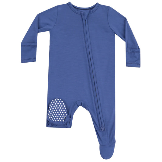 Gray Blue Zipper Footie