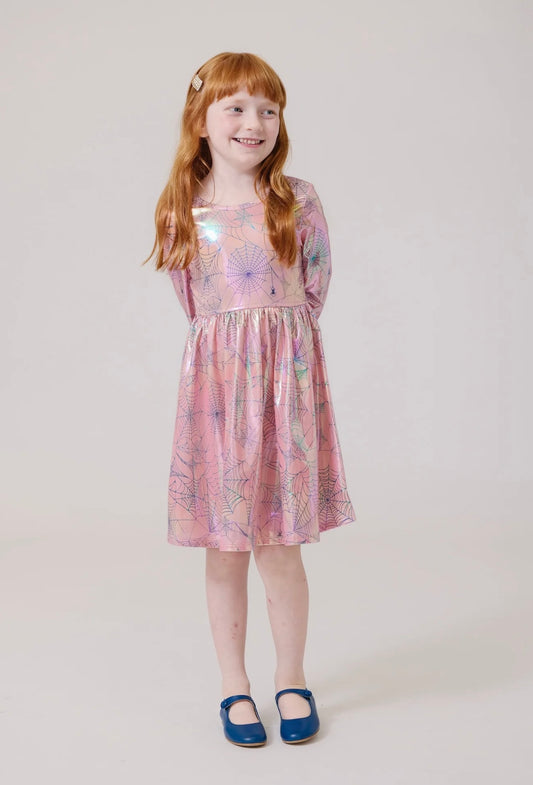 Pink Spider Web Lame Steph Dress