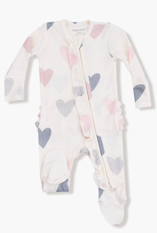 Hearts Modal Rib Ruffle Footie