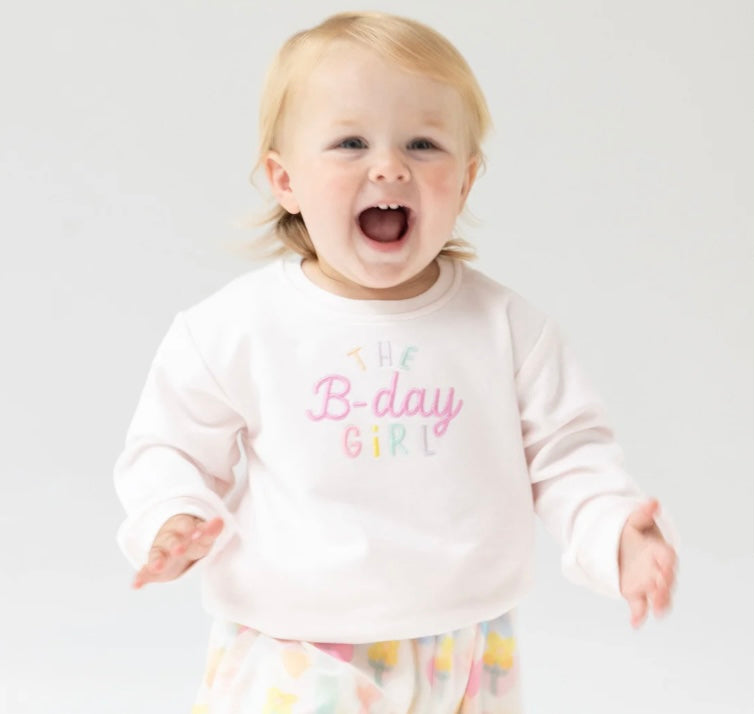 Pink Birthday Girl Embroidered Sweatshirt