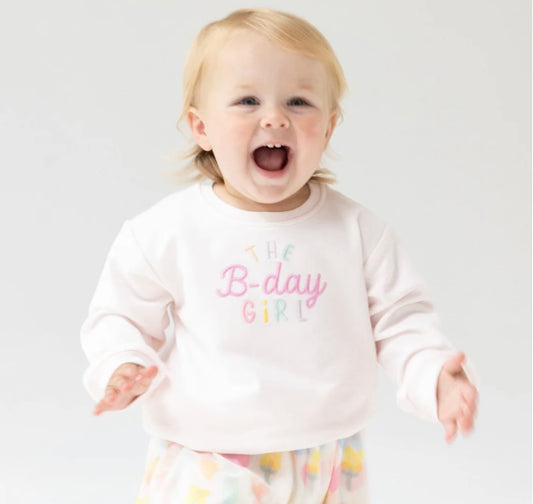 Pink Birthday Girl Embroidered Sweatshirt