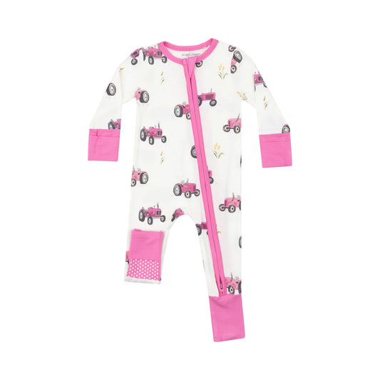 Pink Tractors Zip Romper