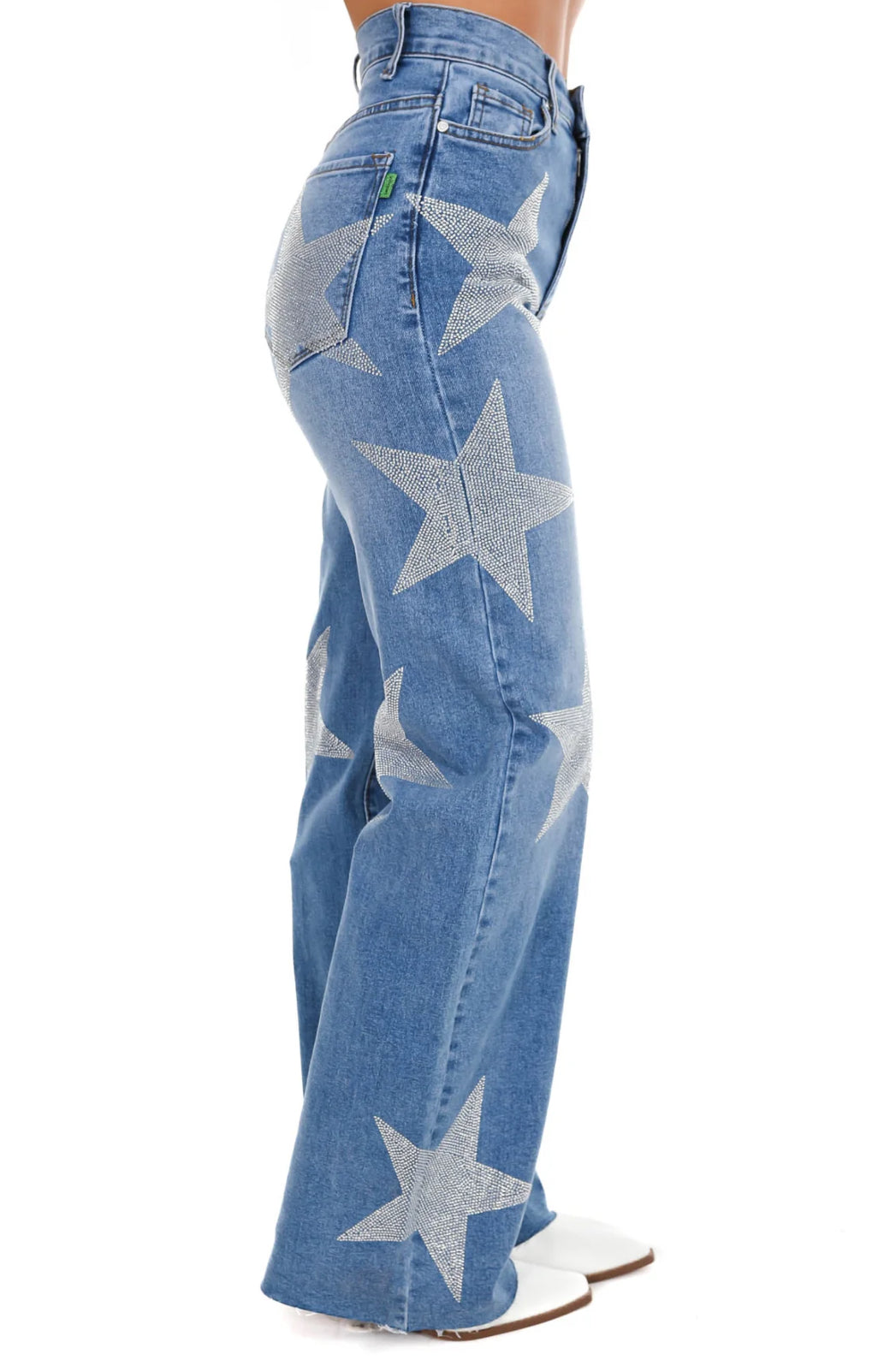 Wide Leg Rhinestone Star Studded Jeans