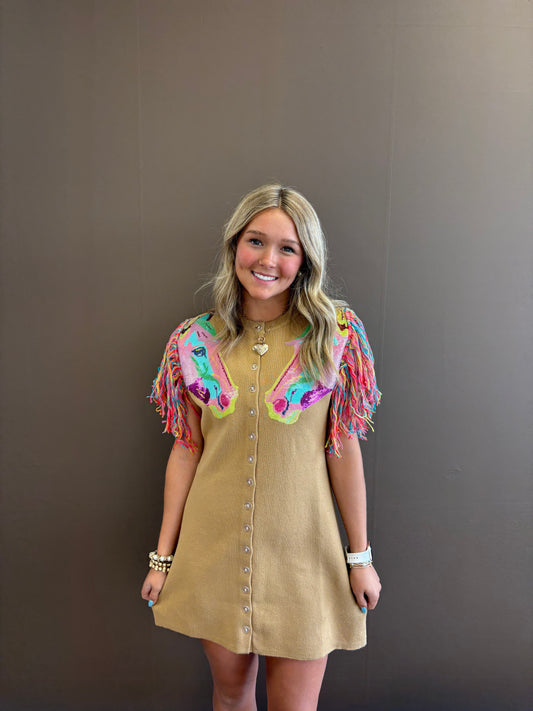 Fringe Horse Button Up Dress