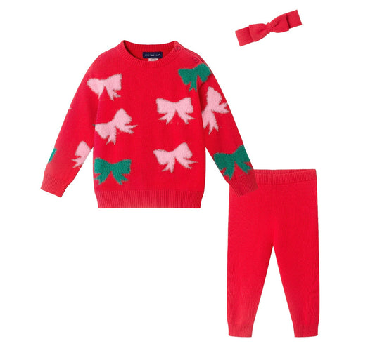 Infant 3-Piece Sweater Set | Red Bows