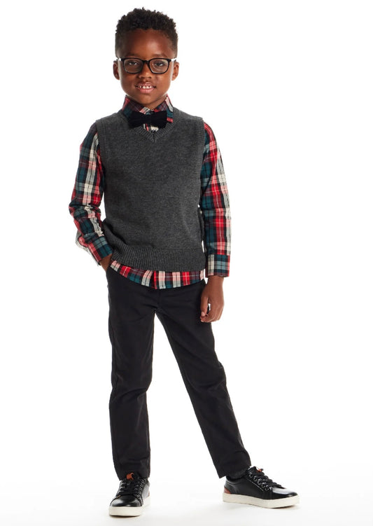 3-Piece Sweater Vest Set with Bowtie | Red Plaid