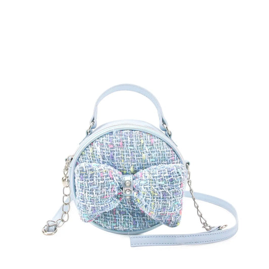Blue Tweed Bow Crossbody Bag