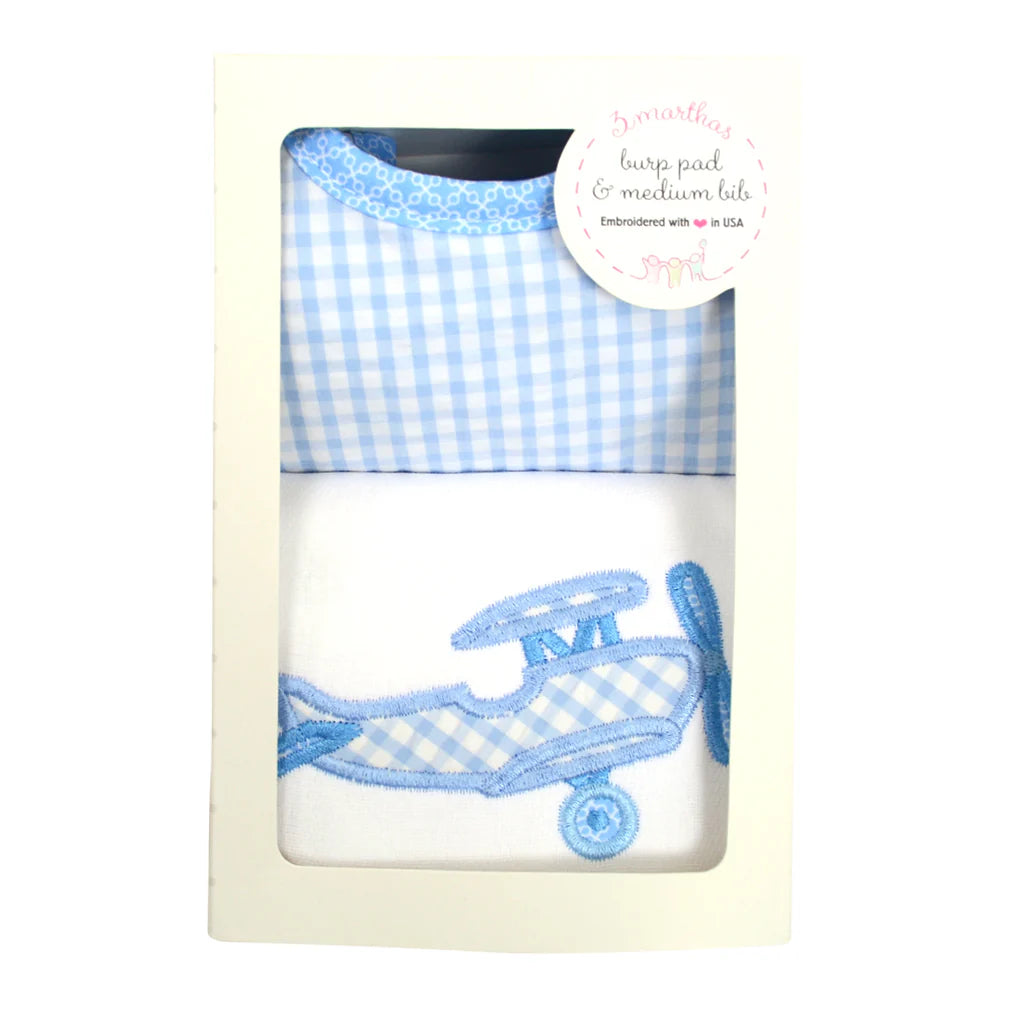 Blue Plane Bib & Burp Box Set