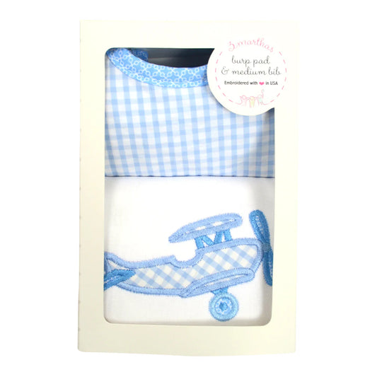 Blue Plane Bib & Burp Box Set