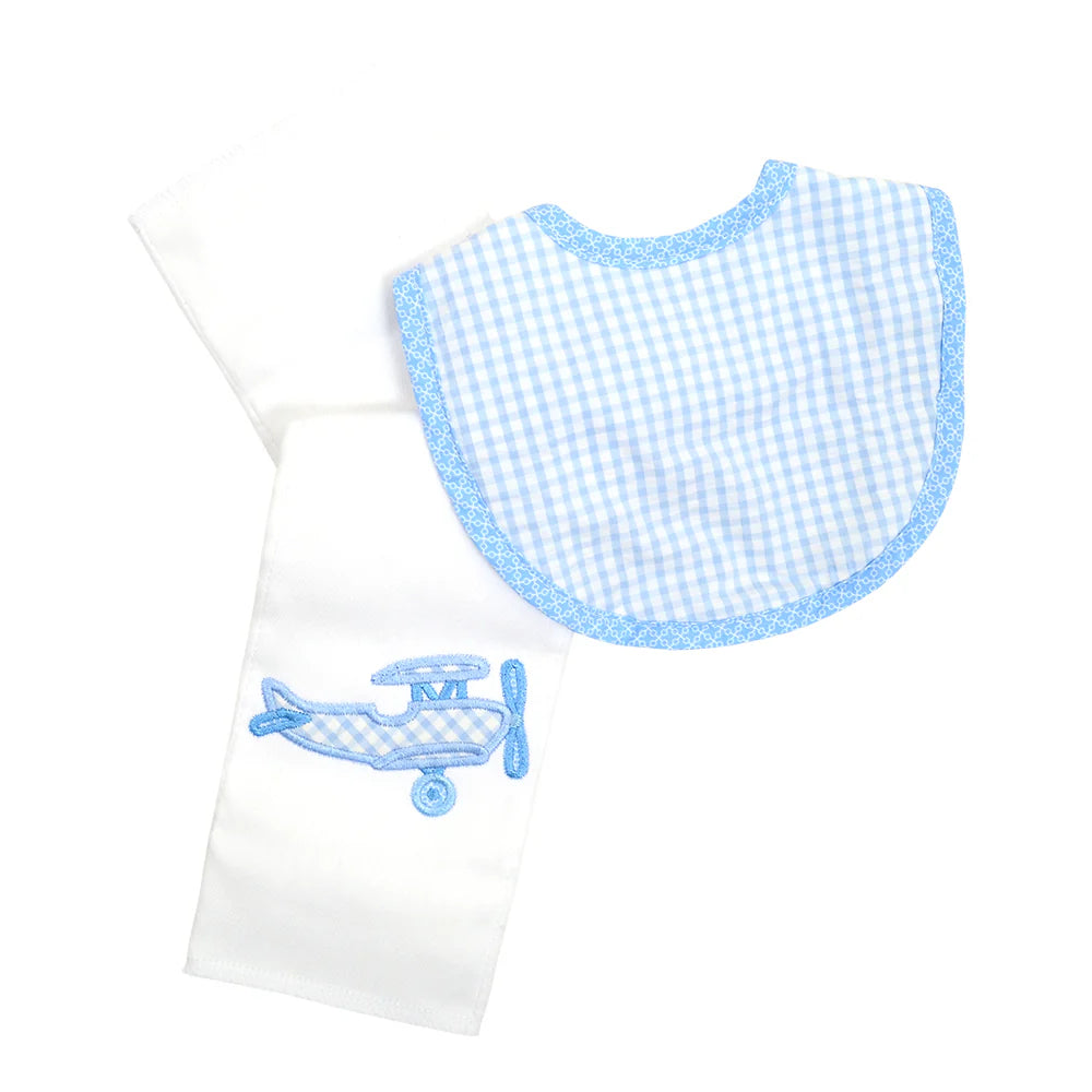 Blue Plane Bib & Burp Box Set
