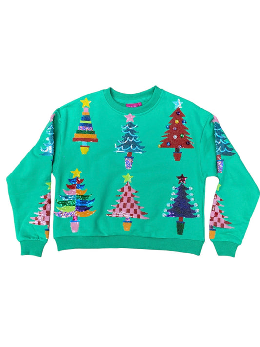 Green Colorblock Sequin Tree Sweatshirt QOS