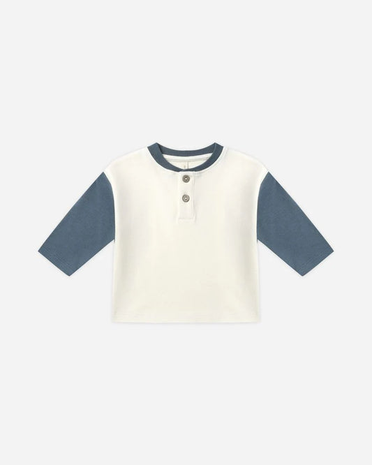 Long Sleeve Henley Tee ~ Ocean