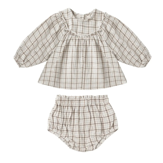 Mia Top + Bloomer Set || Blue Plaid