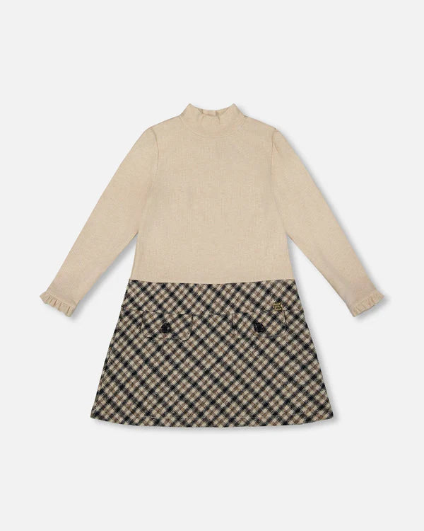 Bi-Material Mock Neck Dress