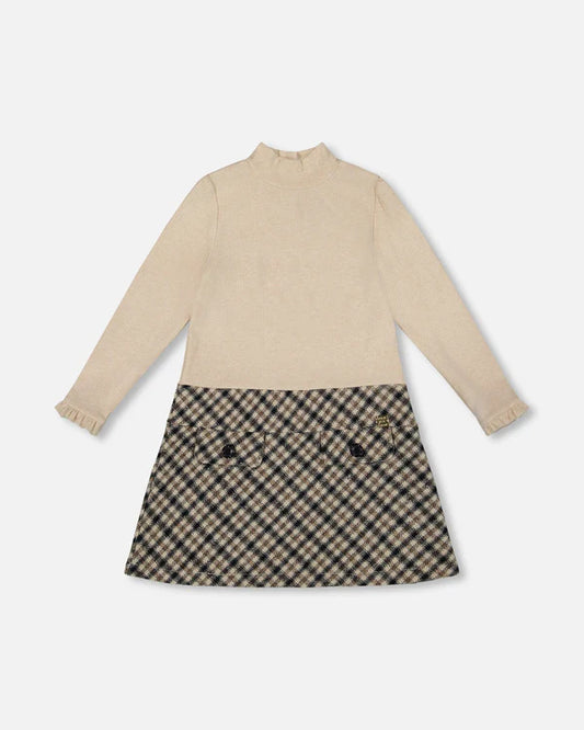Bi-Material Mock Neck Dress