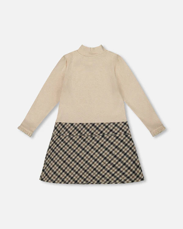 Bi-Material Mock Neck Dress