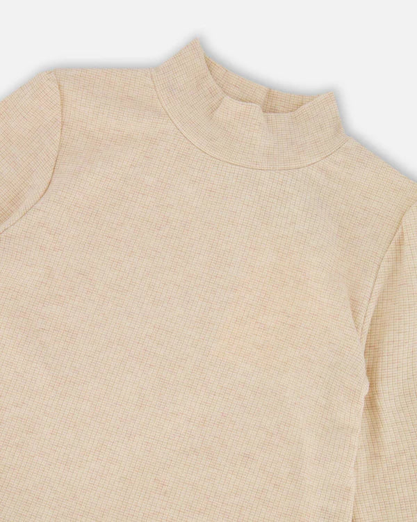 Bi-Material Mock Neck Dress
