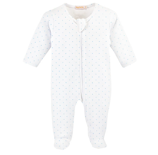 Blue Dots Printed Zipped Footie