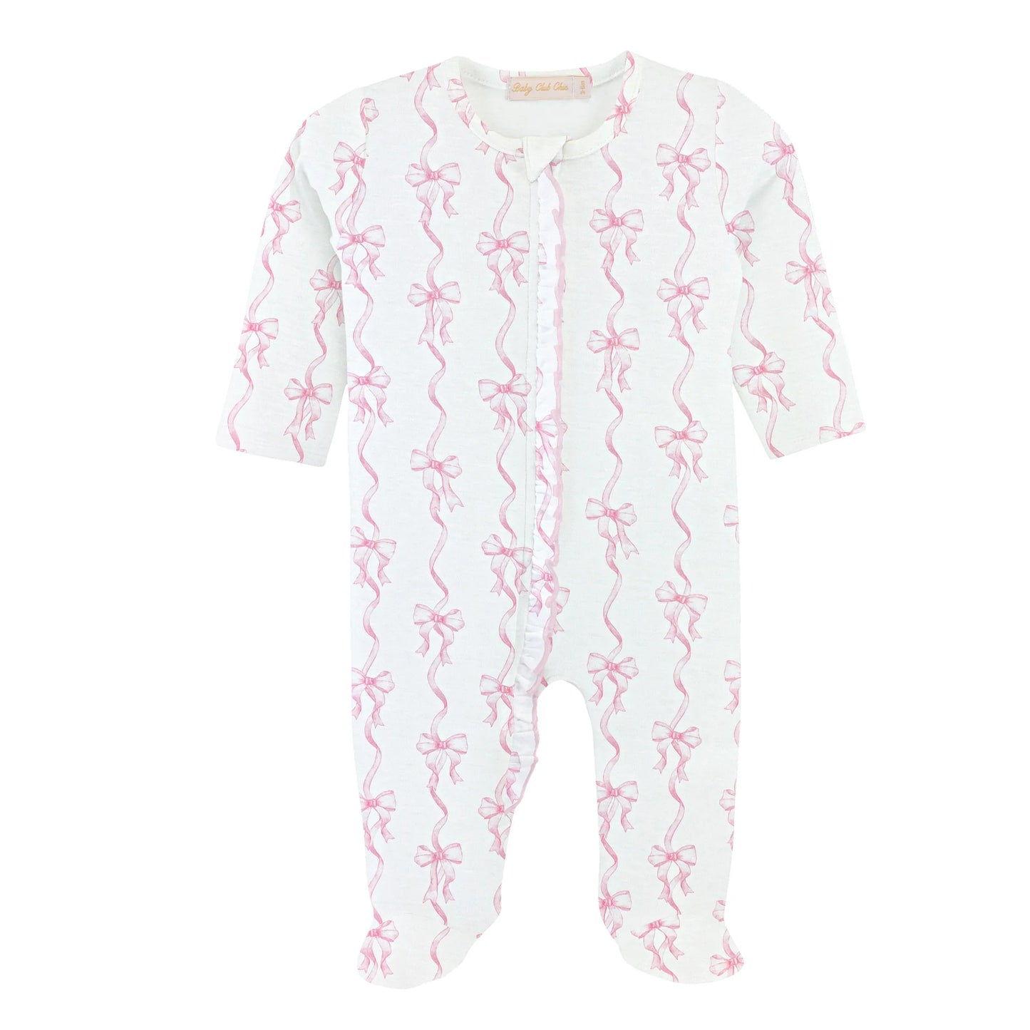 Coquette Bows Printed Zipper Footie W Ruffles