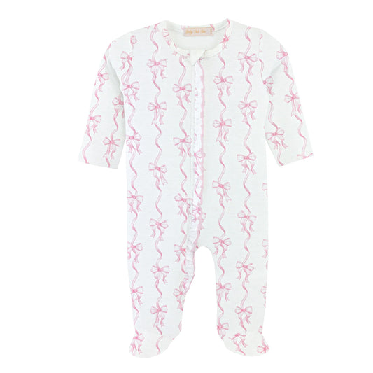 Coquette Bows Printed Zipper Footie W Ruffles