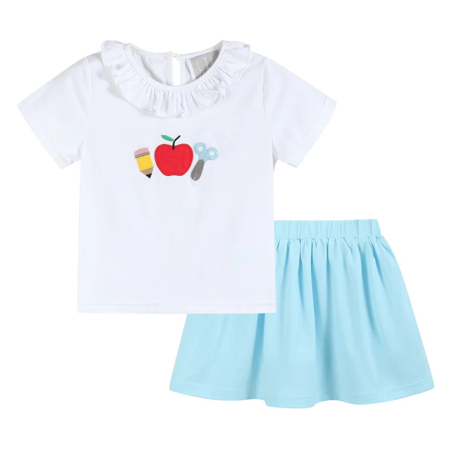 White School Ruffle Top & Skirt Set