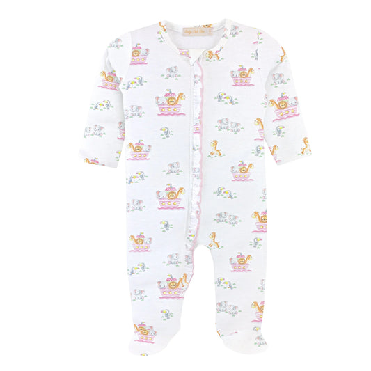 Noah's Ark Pink Printed Ruffle Zipper Footie