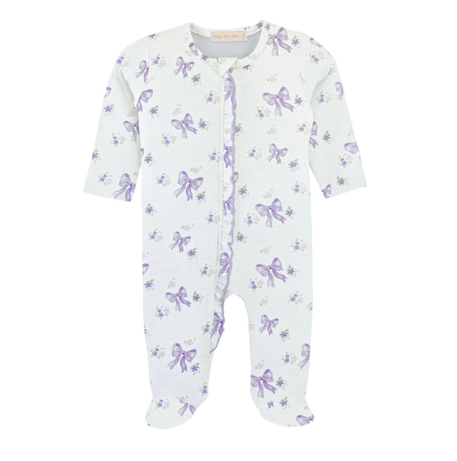 Lavender Bows Ruffled Zipper Footie