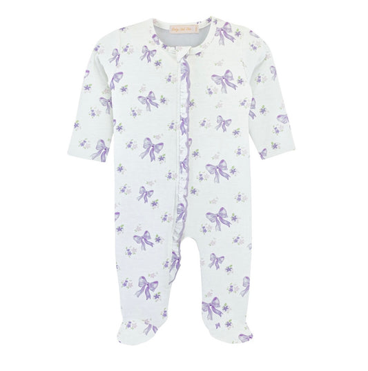 Lavender Bows Ruffled Zipper Footie