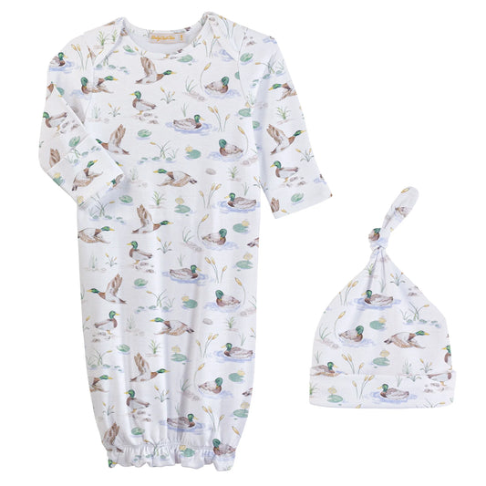 Mallard Ducks Printed Gown & Hat Set