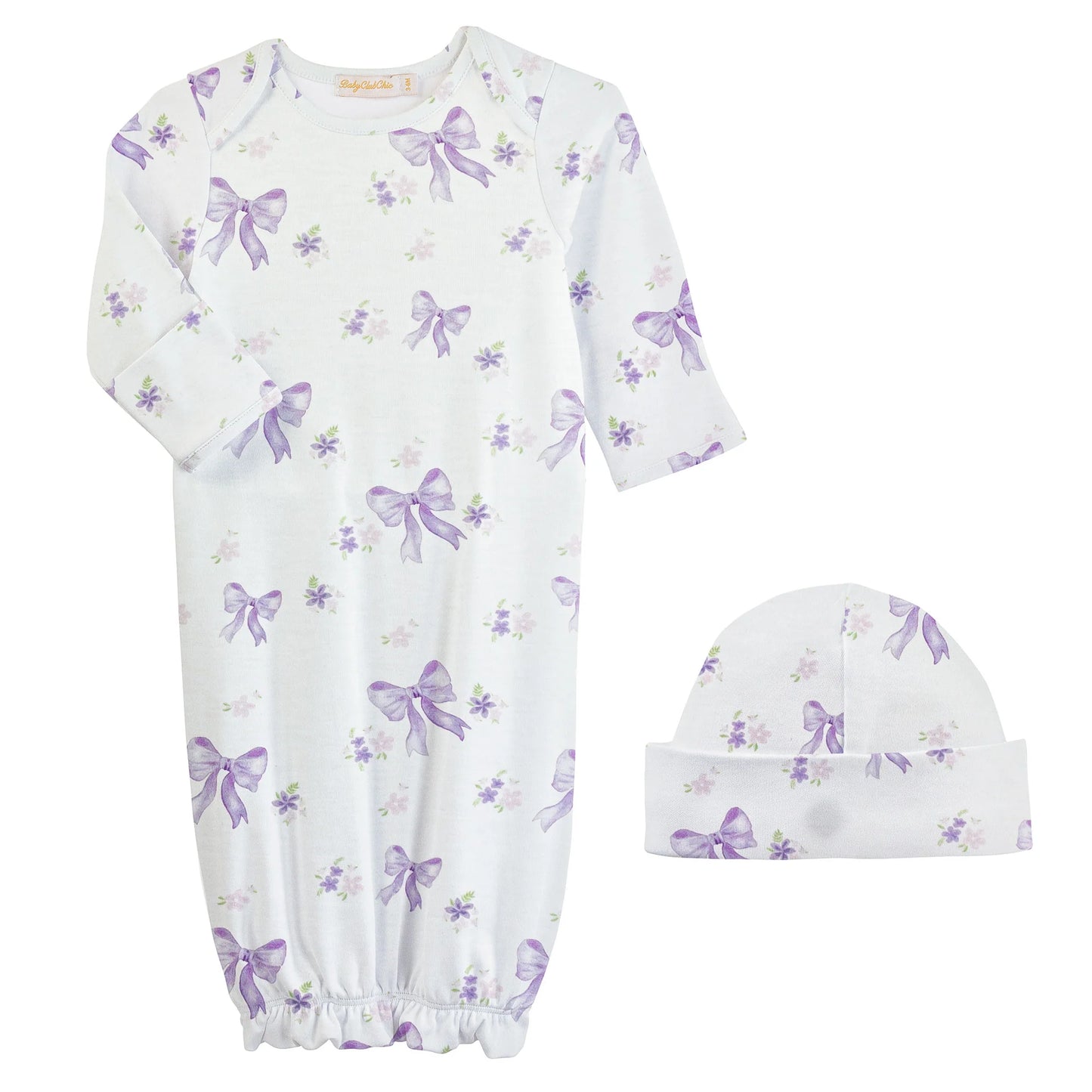 Lavender Bows Printed Gown & Hat Set