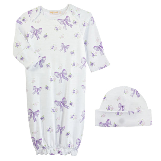 Lavender Bows Printed Gown & Hat Set