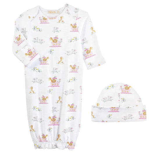 Noah's Ark Pink Gown and Hat Set