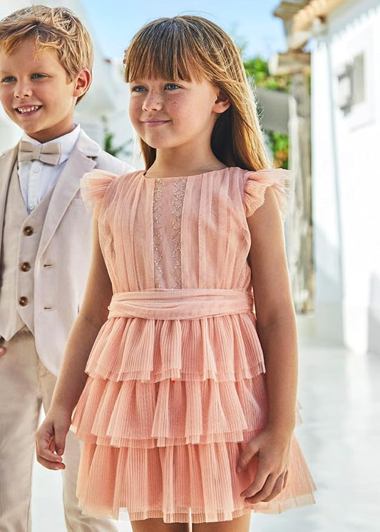 Nude Pleated Tulle Dress