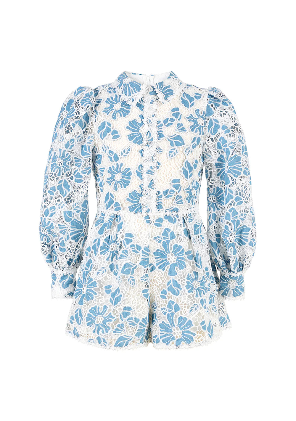 Lori Embroidered Romper Blue