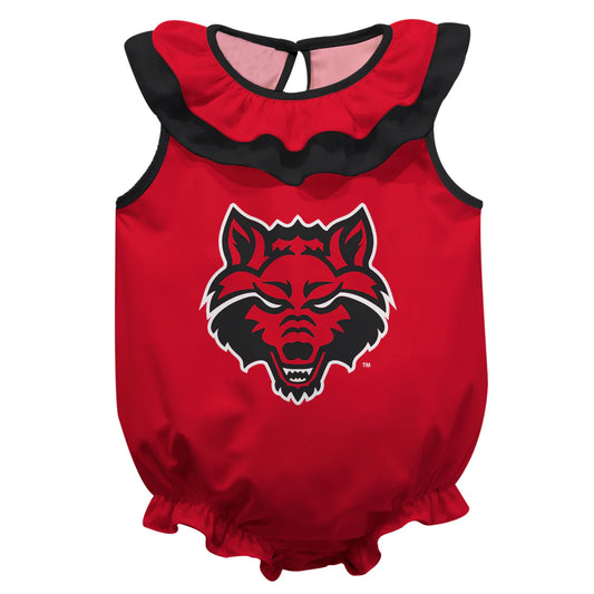 Red Wolves Red Sleeveless Ruffle Bubble