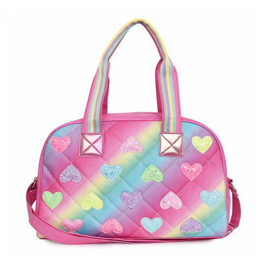 Glitter Heart-Patched Ombre Duffle Bag