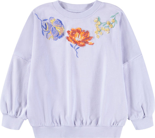 Purple Floral Sequin Embroidered Sweatshirt