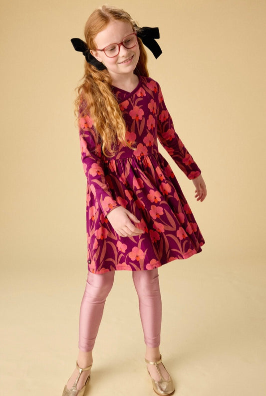 Jeju Island Orchid LS Wrap Neck Dress