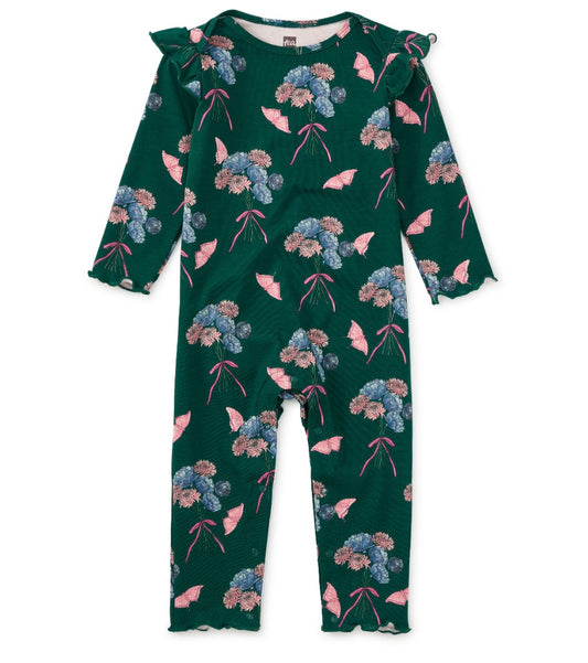 Floral & Butterfly Bouquet Ruffle Shoulder Baby Romper