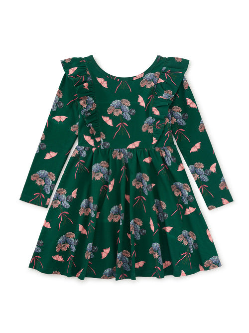 Floral & Butterfly Bouquet Ruffle Shoulder Ballet Dress