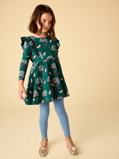 Floral & Butterfly Bouquet Ruffle Shoulder Ballet Dress