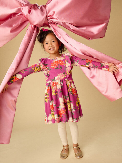 Tiger & Peony Ruffle Shoulder Ballet Dress