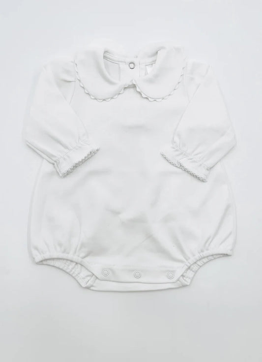 White Scalloped Collared LS Bubble