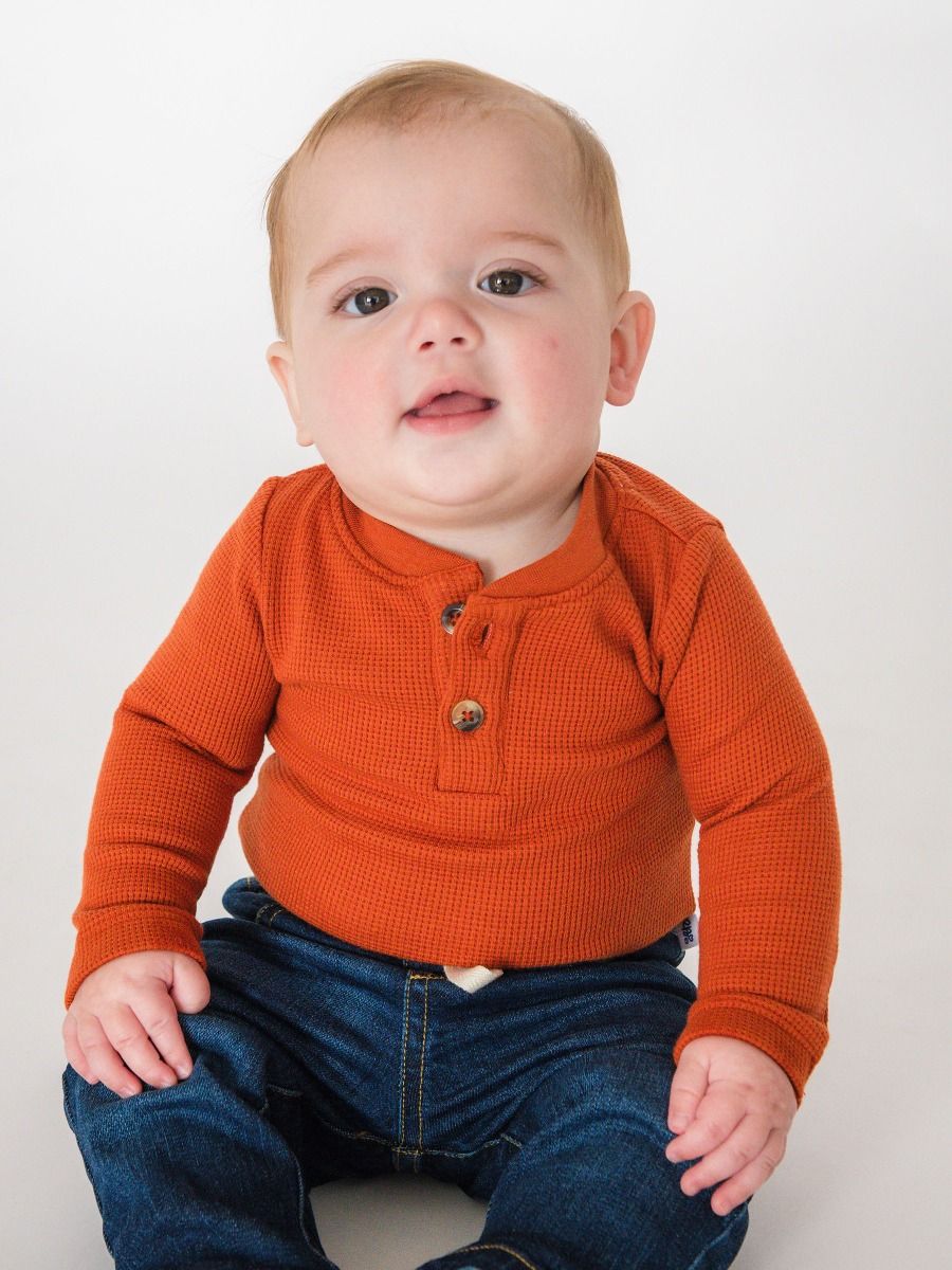 Rust Waffle Knit Henley Bodysuit