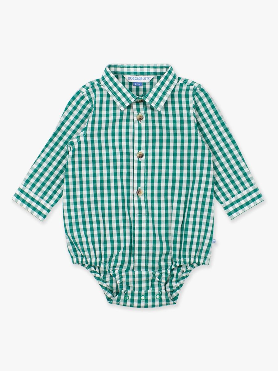 Emerald Green Gingham Button Down Bodysuit