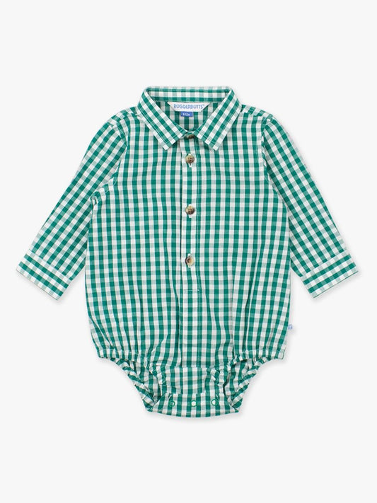 Emerald Green Gingham Button Down Bodysuit